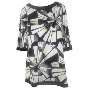 WHITE HOUSE BLACK MARKET Geo Abstract Beige Black Sexy Jersey Dress Size XS Y2K